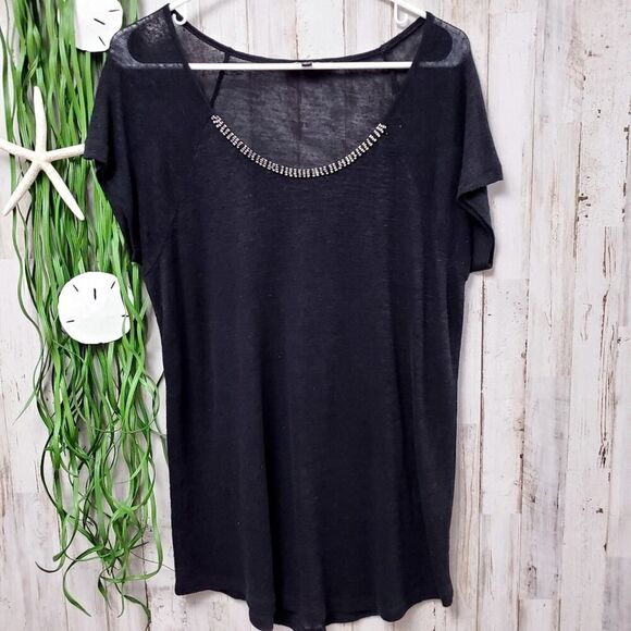 Cable and Gauge Embellished Burn Out Top Black Size Large - Picture 1 of 6